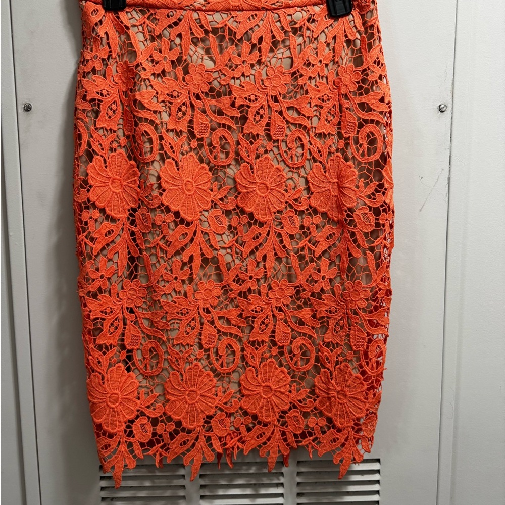 Alice + Olivia Orange Embellished Pencil Skirt